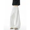 Pantalones Deportivos de Chándal para Hombre de Peso Pesado Americano Color Sólido Pierna Curva Marca de Moda Nueva Holgados Caída Amplia Versátiles Casuales Largos
