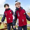Chamarra nueva de uniforme escolar para exteriores, uniforme de clase para estudiantes de jardín de infantes, primaria y secundaria, chamarra roja de dos piezas desmontable