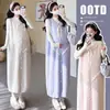 Conjunto de top de punto para maternidad estilo coreano de cuello alto medio con volantes + chaleco suave con lazo y falda, Otoño/Invierno 2026