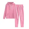 2025 Estilo Coreano Nuevo Color Puro Manga Larga con Capucha Sudadera para Mujer Conjunto Casual Suelto de Dos Piezas para Mujer