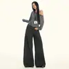 26 Pantalones Casuales de Lana Otoño Invierno Cintura Baja Botón Sueltos de Pierna Ancha hasta el Suelo Gris Oscuro Negro para Mujer Soporte Dropshipping