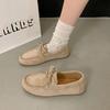 Sapatos de Lona Macia Estilo Retrô em Couro Bovino para Mulheres 2025 Primavera Novo Estilo Mocassins Slip-On de Couro Macio com Saia e Sapatos Baixos