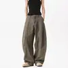 Pantalones casuales de patchwork deconstruido estilo americano para hombre, pantalones de trabajo holgados de pierna ancha para otoño e invierno, pantalones elegantes de pierna ancha plisados de alta costura.