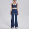 Nuevo conjunto deportivo de dos piezas de colorblock de punto con espalda descubierta ajustado para correr, fitness y yoga