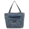 Bolso tote de mezclilla vintage desgastado para mujer, bolsa escolar para estudiantes de gran capacidad, bolso de hombro casual para el día a día, bolso grande de moda