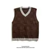 Chaleco tipo suéter estilo preppy japonés para hombre, suéter holgado de cuello redondo para primavera y otoño, chaleco de punto sin mangas que combina con todo.