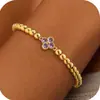 Pulsera de Abalorios con Diseño Transfronterizo de Trébol de Cuatro Hojas y Piedra de Nacimiento, Estilo Vintage, Joyería de Pulsera con Temperamento de Lujo Ligero