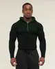 Camisa de Running Training Fitness Ciclismo de Secado Rápido con Capucha y Media Cremallera para Hombre, Corte Americano Delgado, Tiburón, Manga Larga