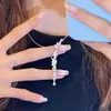Collar de Flor de Glicinia de Plata Pura 999 con Colgante en Forma de Y Full Diamond de Plata de Ley Cadena para Clavícula Diseño de Nicho Mejor Amiga Regalo para Mujer