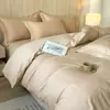 Conjunto de quatro peças de algodão puro, trama grossa de grau A, jacquard em relevo, escovado, para outono e inverno, espessado, amigo da pele, colcha, lençol, roupa de cama simples de algodão puro