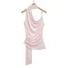 Top de Tirantes Halter Asimétrico con Cintura Fruncida para Mujer, Estilo Verano 2025, Elegante y con Estilo