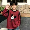 Camiseta de manga larga de algodón puro para niños, moda de primavera y otoño, capa base para niños, cuello redondo de dibujos animados, top holgado estampado versátil, camiseta moderna