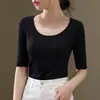 Camiseta negra de manga media para mujer 2026 nuevo modelo primavera y otoño algodón modal cuello redondo corte ajustado manga tres cuartos top de alta gama