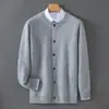 Camada Simples Outono/Inverno Novo Cardigã 100% Lã Masculino Gola Redonda Dupla Camada Engrossado Cardigã Quente Jaqueta Casual