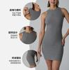 Vestido Acanalado sin Mangas Cuello Redondo con Hilo sin Mangas Falda a la Rodilla Algodón Amoniaco Sexy Moda Vestido para Mujer
