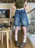 Jeans Azules Vintage Simples de Cintura Alta Pierna Recta para Mujer Verano 2025 Nuevos Pantalones Cortos Versátiles de Cinco Puntos para Mujer Petite
