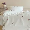 Funda de Cama Estilo Coreano Algodón Puro Juego de Tres Piezas Encaje Abullonado Suave Engrosada Toda de Algodón Sábana de Cama Cuatro Estaciones Cubierta de Tatami Kang Antideslizante