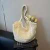 Bolsa de palha super popular do verão para mulheres, novo modelo 2026, estilo artístico, bolsa de praia de tricô para férias, bolsa de ombro e transversal