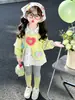 Nuevo conjunto de dos piezas de leggings con estampado floral estilo coreano para niñas 2026, colección primavera/otoño, atuendo infantil a la moda