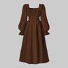 Vestido de Niña 25 Otoño Nuevo Cuello Cuadrado Francés Manga Abullonada Dulce Temperamento Suave Cintura Vuelo Amplio Vestido de Princesa
