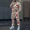 Conjunto de moletom com capuz 3D masculino de caimento solto para outono e inverno, estampa de Natal, conjunto esportivo de duas peças, estilo moderno de exportação transfronteiriça