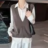 Chaleco sin mangas 100% lana pura para mujer, cuello en V pronunciado, chaleco de capas, nuevo estilo otoño e invierno, top pullover cómodo y suave