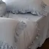 Conjunto de quatro peças em renda de cor sólida estilo princesa, Lyocell Tencel com aspecto lavado à areia, toque sedoso e fresco para dormir sem roupa, têxtil de cama para casa
