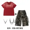 Dança de Rua Performance Infantil Roupas da Moda Estilo Hip Hop Verão Meninos Camuflado Calça de Comprimento Médio Conjunto Fantasias Hip Hop para Performance Infantil