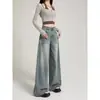 Jeans Retro Americanos Desgastados para Mujer, Primavera y Otoño, Tallas Grandes, Cuerpo en Forma de Pera, Cintura Alta, Corte Holgado, Pantalones de Pierna Ancha Adelgazantes