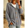 Cardigan suéter de tricô com capuz e botões, estilo europeu e americano, nova coleção outono/inverno, cor sólida, suéter feminino casual e moderno