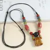 Collar de Cerámica con Cuentas Estilo Bohemio Retro Colgante de Frijol Hacha Colorido Estilo Étnico Cadena Larga Sencilla para Suéter