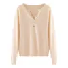 Camada base de cashmere com gola redonda e base de colarinho semiaberta, novo suéter de malha simples, cor sólida, caimento solto, feminino, para outono/inverno