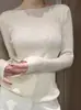 Camiseta de Punto de Uso Rudo con Adorno de Pedrería para Mujer, Diseño Suave Estilo Francés de Primavera, Corte Ajustado, Elegante Top Interior para Figuras Pequeñas