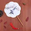 Abanico Hanfu con forma de flor de abanico abanico de danza antigua para mujer abanico redondo pequeño abanico de red con mango largo diy suministro para puesto de discoteca