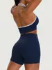 Sujetador deportivo de estilo europeo y americano, color contrastante, sexy, escote halter en V profundo, sujetador de yoga de secado rápido, cepillado por ambos lados, Fitness Bra62718