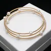 Pulsera de Anillo Triple de Perlas de Agua Dulce Natural de Moda para Mujer Pulsera Enrollada de Oro de 14k Pulsera Sencilla de Perla Redonda
