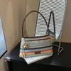 Bolso Grande de Paja Tejida para Mujer, Nuevo Bolso de Hombro Cruzado Rayado Verano 2026, Bolso de Playa Estilo Vacaciones en la Costa