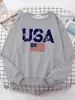 Letras Americanas Bandera Americana Estrellas y Rayas Sudadera con Capucha para Mujer Sudadera Oversize Urbana Personalidad Cálida
