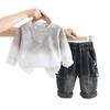 Sudadera para Niños Atuendo de Otoño 2025 Estilo Nuevo Ropa de Otoño para Niños Elegante Manga Larga Collar Cuadrado Conjunto de Dos Piezas Atuendo de Moda