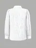 Camisa Branca Bordada Vazada Europeia e Americana Transfronteiriça da Amazon para Mulheres, Mangas Longas Sino, Estilo Preguiçoso de Férias, Caimento Solto, Top Emagrecedor