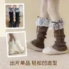 Calcetines cálidos de moda para niñas, con lazo de cinta de encaje, color liso, estilo Lolita, calcetines apilables