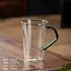 Taza de Vidrio Transparente de Alto Borosilicato con Asa Verde de una Sola Capa para Té Verde, Hogar, Gran Capacidad para Invitados, Oficina, Vaso de Agua de una Sola Capa