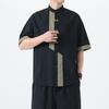 2025 Nova Camisa Masculina de Algodão e Linho Estilo Chinês de Verão Tendência Manga Curta Tamanho Grande Combinação de Cores Retrô Casual Terno Tang