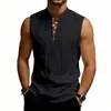 2026 Chaleco sin mangas holgado de lino transpirable con cordón, estilo americano de verano para hombre, vikingo medieval