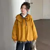 Chaqueta casual de otoño e invierno para niñas con cuello grande, corte holgado, color naranja calabaza a la moda, versátil para varios atuendos
