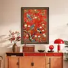 Nuevo cuadro de flores y pájaros estilo chino "Alegría en las Ramas" para decoración de pared de fondo de sofá en la entrada de la sala de estar, arte de pared con textura vintage