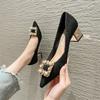 Zapatos de Tacón Alto para Mujer 2025 Primavera Nuevo Estilo Coreano Estilo Hada Hebilla de Perla y Diamante Tacón Grueso Punta Fina Boca Baja Zapatos de Salón