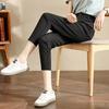 Pantalones de traje finos microelásticos de nueve puntos para mujer, estilo coreano primavera y verano, pantalones cigarette, pantalones estrechos, diseño de bolsillo, pantalones rectos con cintura elástica