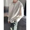 Camiseta blanca de manga larga de algodón puro de peso pesado para hombre, camiseta básica para primavera y otoño, sudadera de cuello redondo para hombre