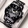 Reloj de Cuarzo para Hombre con Correa de Acero Chapado en Oro, Estilo Mecánico Calado, Marcadores de Diamante Romanos, Cronógrafo Multifunción y Calendario